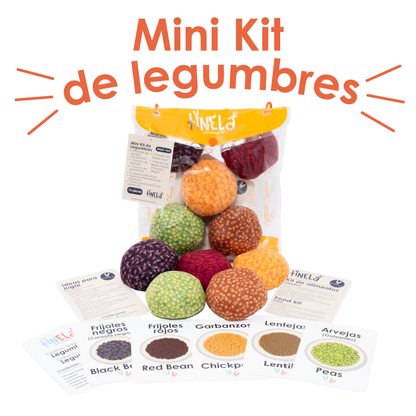 legumbres en tela, juguetes para niños: fríjoles rojos, fríjoles negros, garbanzos, lentejas y arvejas